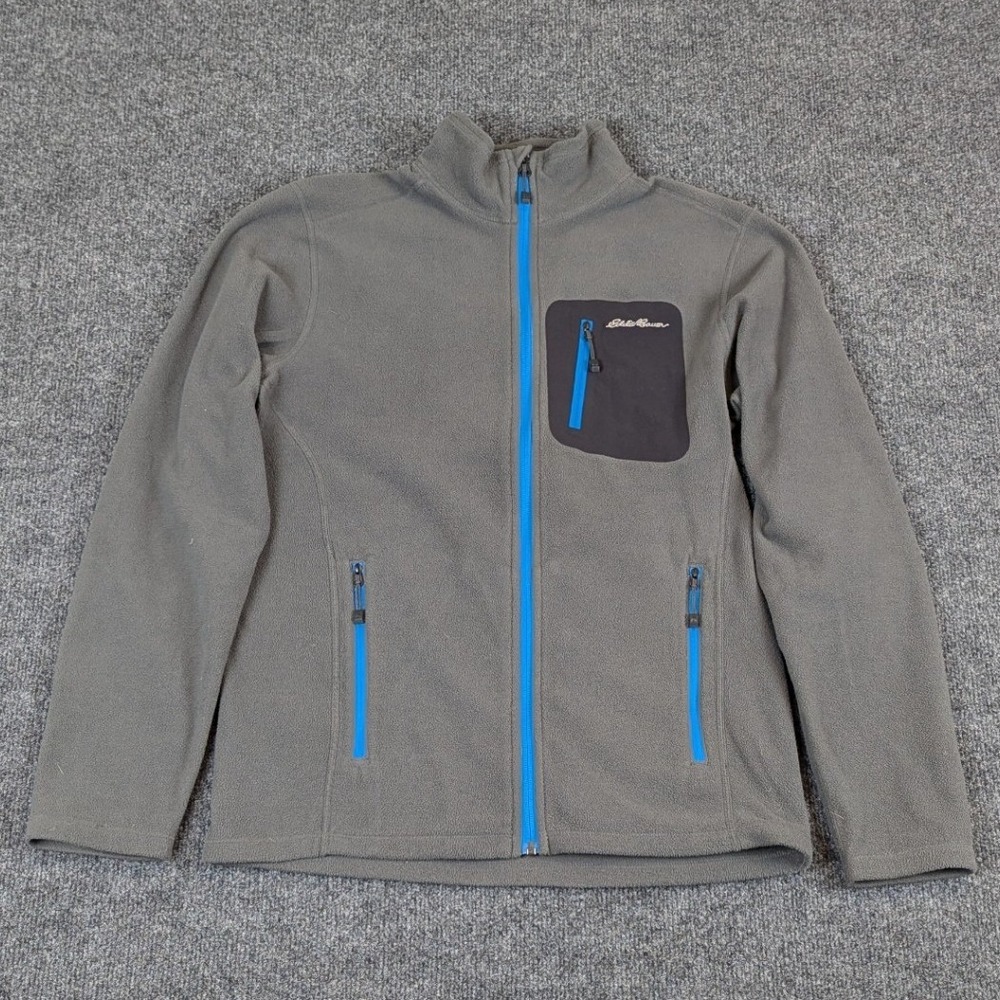 Eddie Bauer Polartec Fleece Jacket Mens Small Gray Blue Full Zip First Ascent